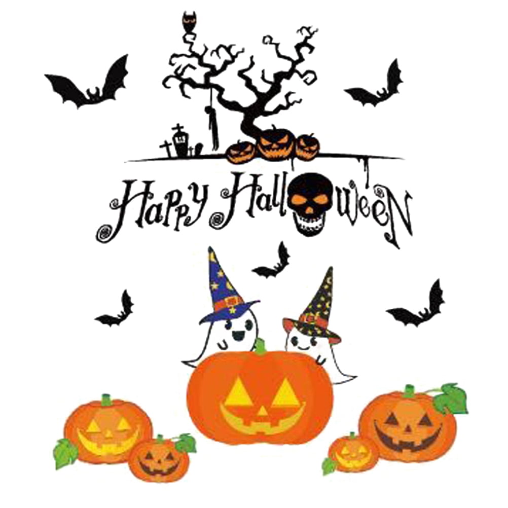 Happy Halloween Pumpkins Spooky Cemetery Witch and Bats Tomb